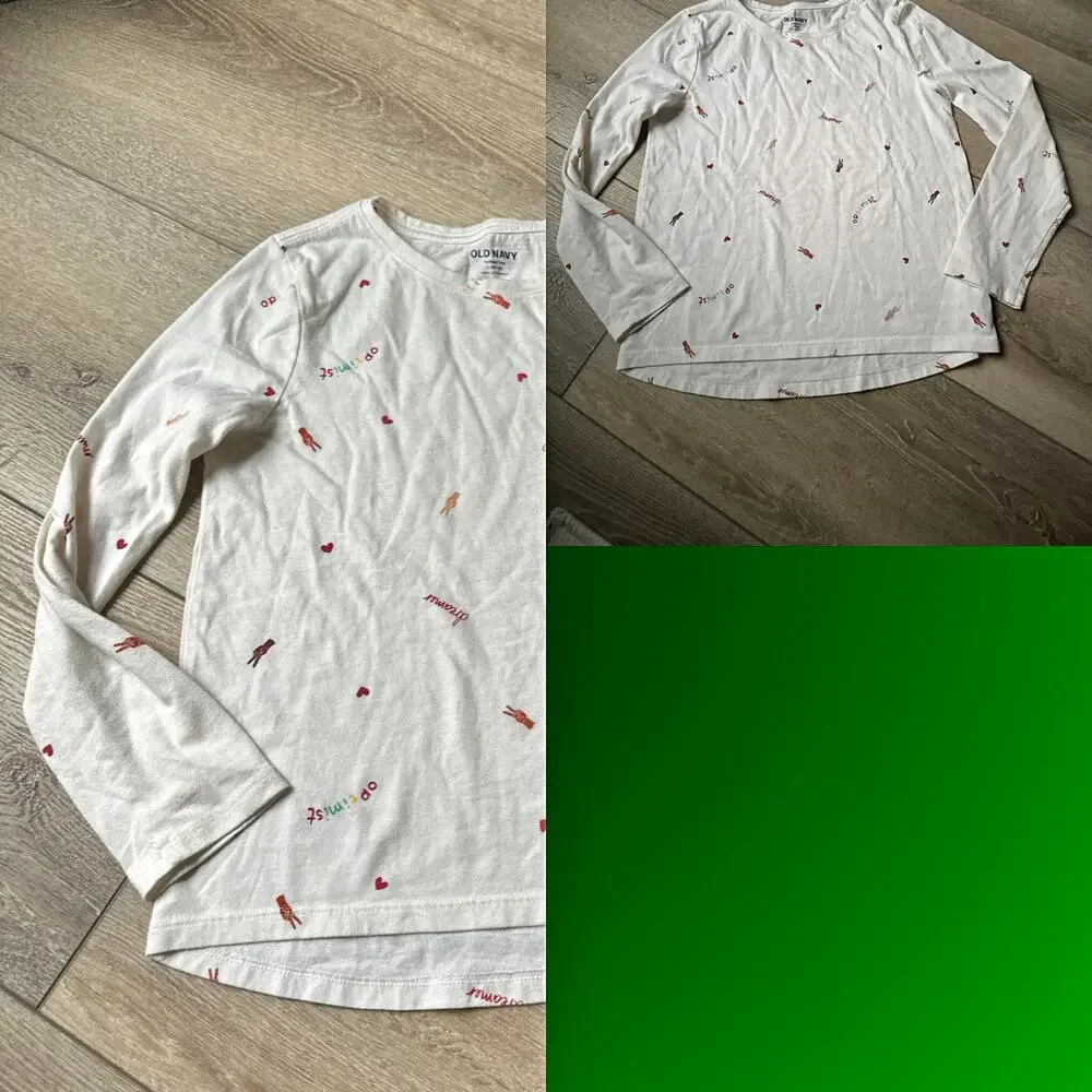 Old Navy Girls White Long Sleeve Graphic Tee - Size L (10)